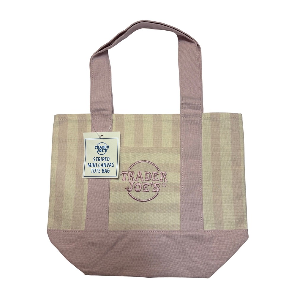 Trader Joe's LIMITED EDITION NWT Striped Mini Canvas Tote Bag Pink Cream
